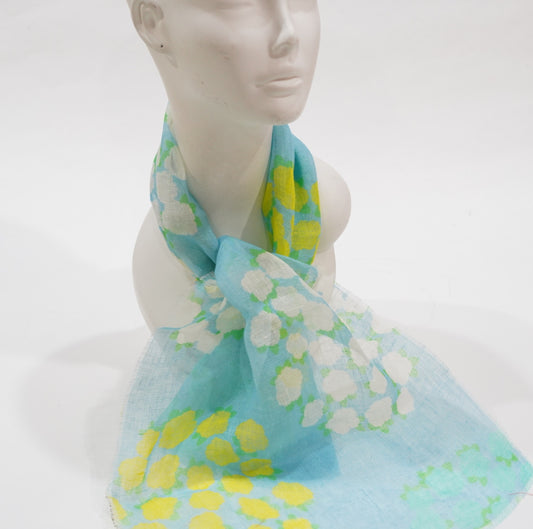 静岡リネン スカーフ 花の丸(青)